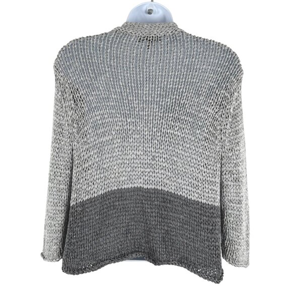 Eileen Fisher Cropped Cardigan Large Gray Open Knit Viscose Blend CJ-2142 - Picture 5 of 8